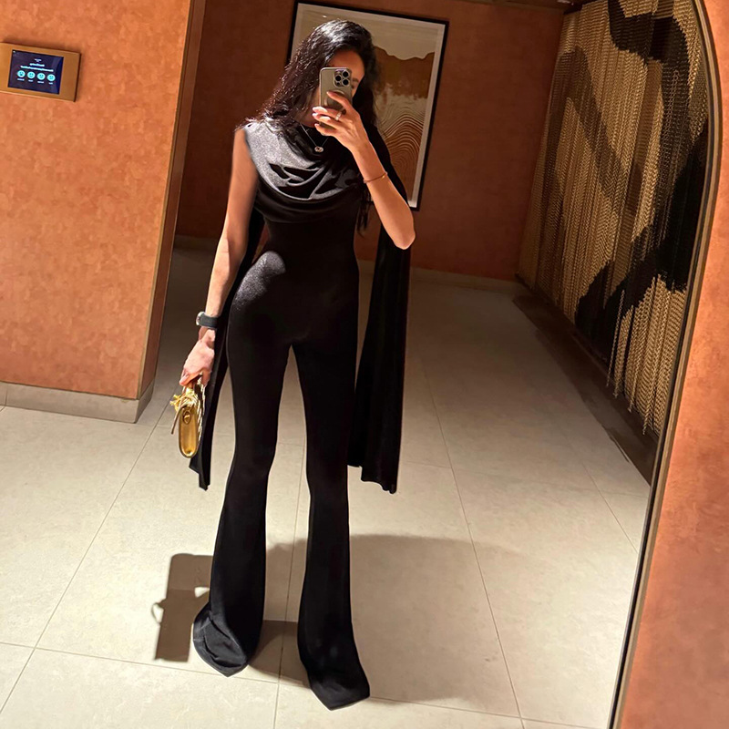 Women'S Formal Jumpsuit Evening Wear - Jumpsuit Wanita Hitam Seksi Tanpa Lengan