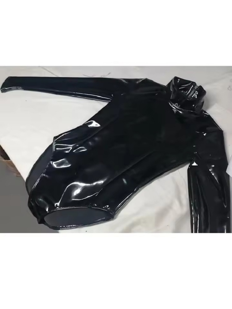 Turtleneck Bodysuit Office - Bodysuit wanita berbahan PVC imitasi lateks