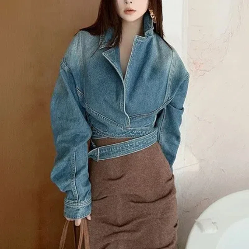 Unique Women'S Formal Wear - Jaket Denim Retro Biru Dicuci untuk