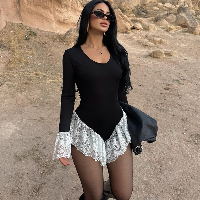 Women'S Formal Jumpsuit Evening Wear - Jumpsuit Wanita Hitam Putih Berbahan Lace
