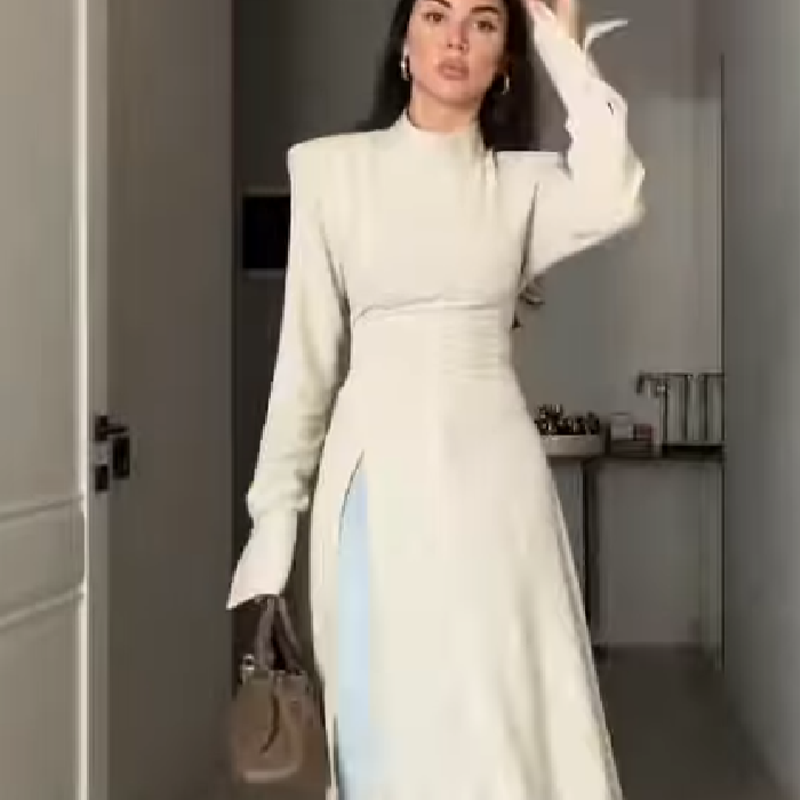 Female Formal Wear - Gaun Maxi Wanita Elegan Berkerah Tinggi