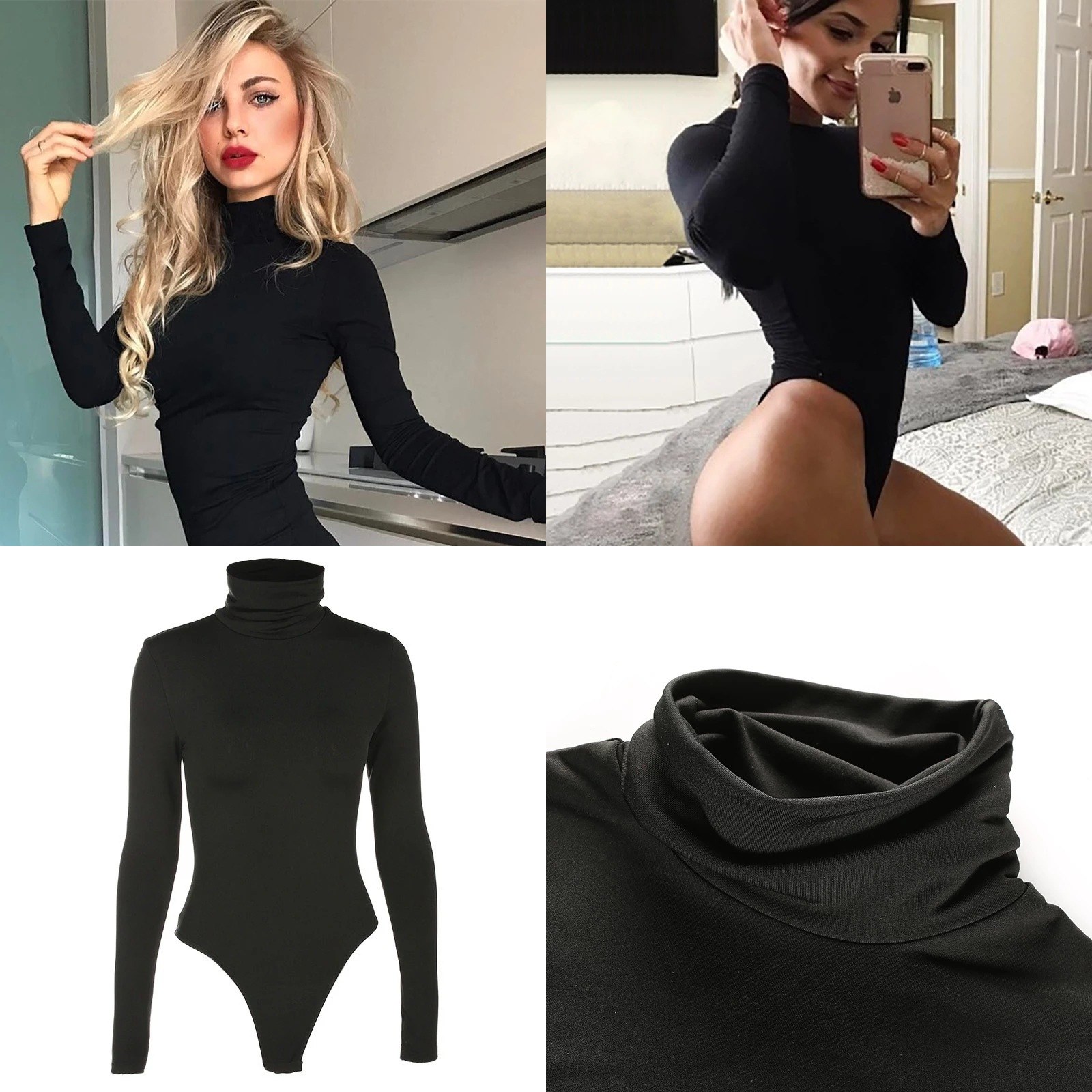 Turtleneck Bodysuit Office - Bodysuit Wanita Berkerah Tinggi Lengan Panjang
