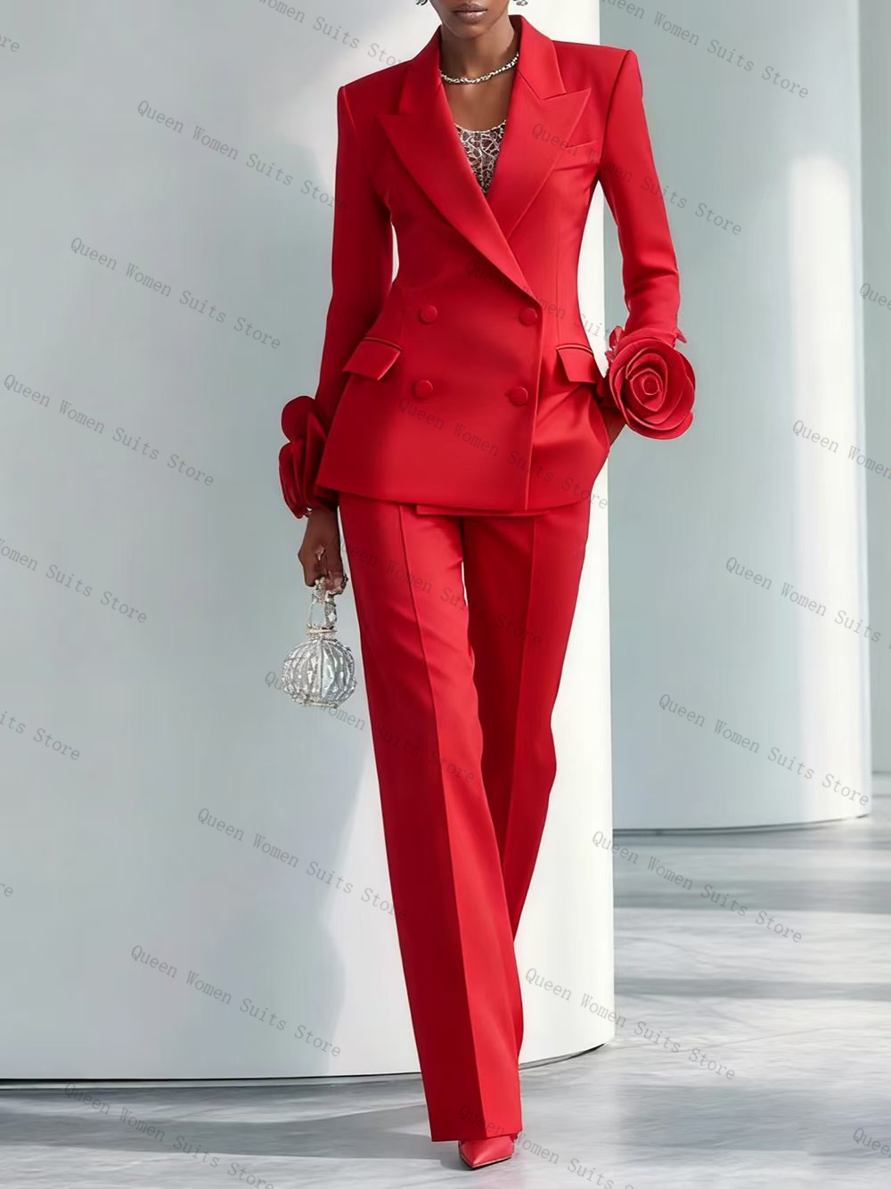 Women Formal Wear Trousers - Setelan Jas Wanita Merah Mewah 2