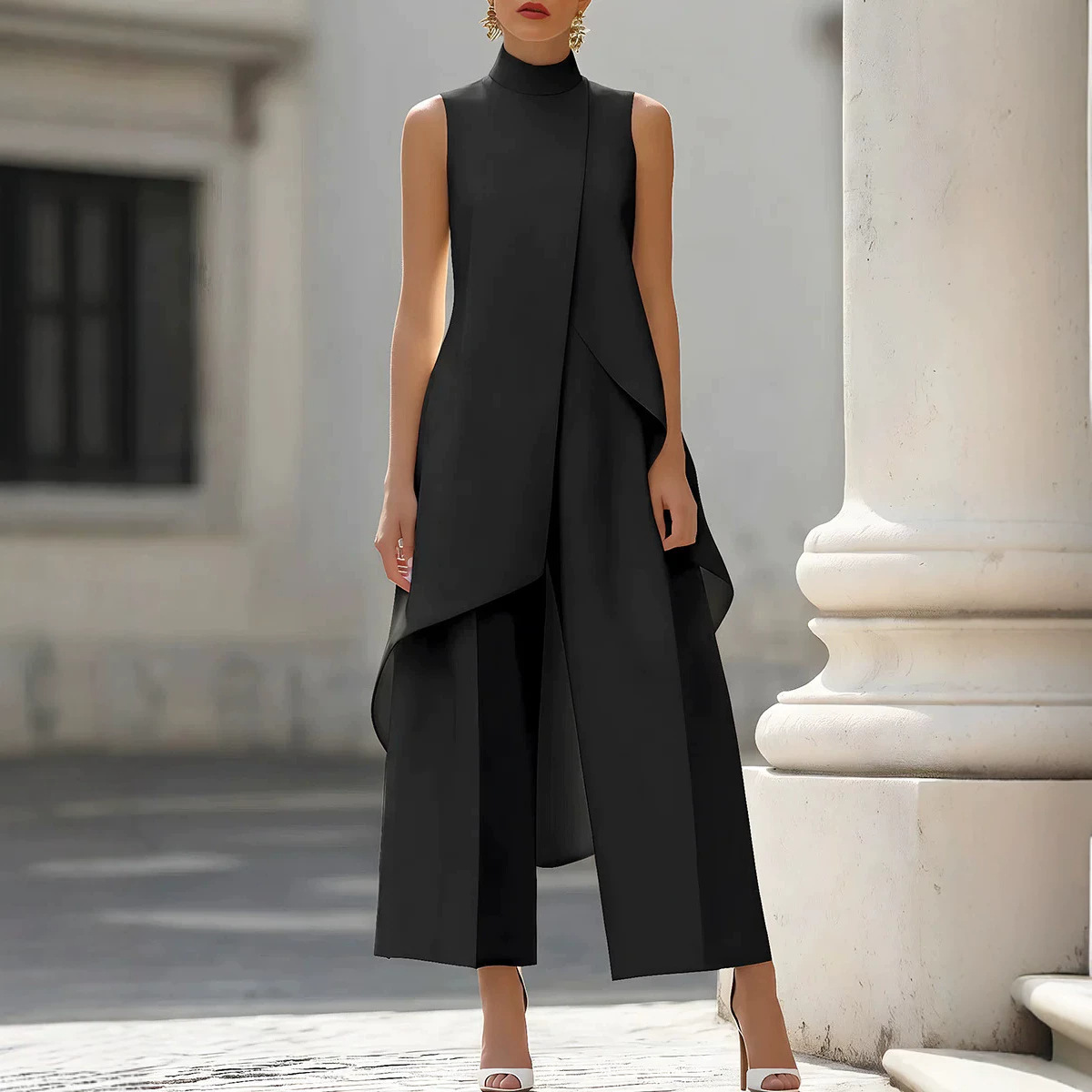 Women'S Formal Jumpsuit Evening Wear - Jumpsuit Wanita Tanpa Lengan Kerah Tinggi