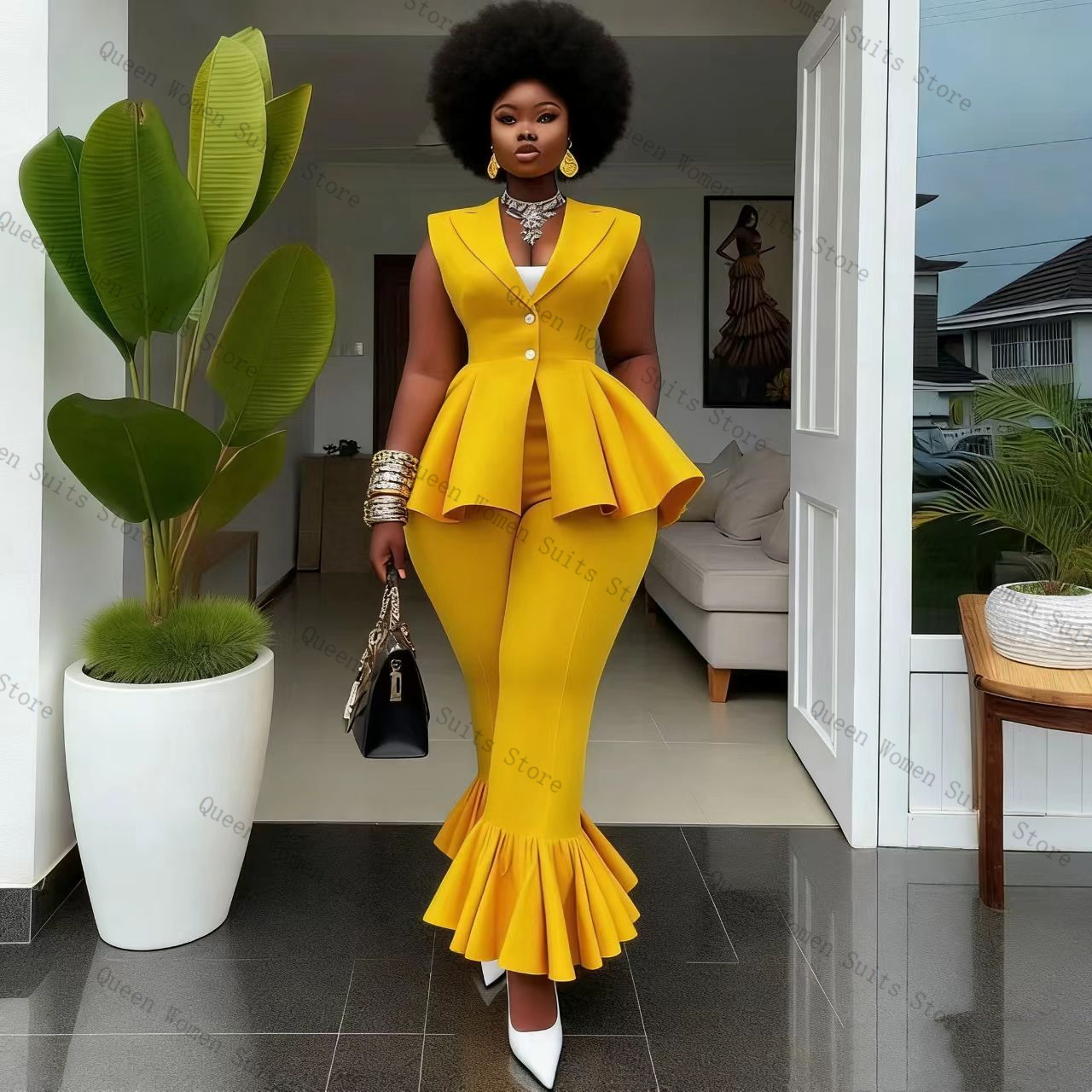 Women Formal Wear Trousers - Setelan Celana Wanita Kuning 2 Potong