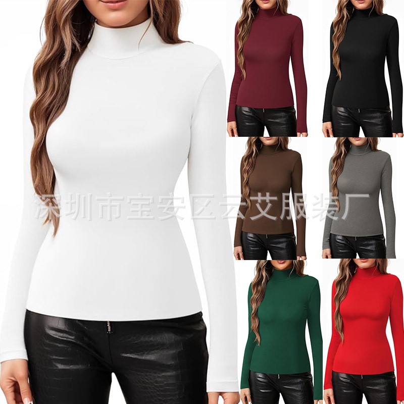 Turtleneck Bodysuit Office - Kaos Rajut Turtleneck Warna Solid Wanita,
