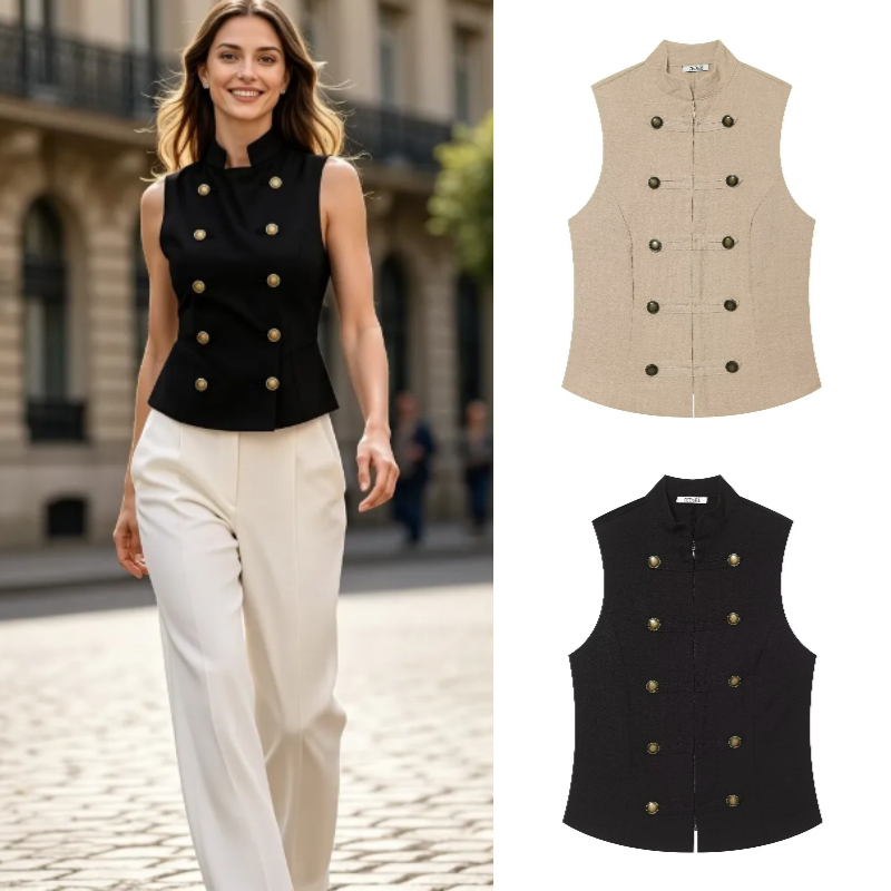 Women Formal Wear Designers - Kemeja Kancing Tanpa Lengan Slim Fit