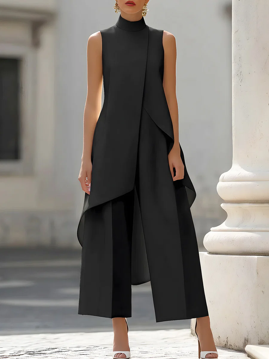 Women'S Formal Jumpsuit Evening Wear - Jumpsuit tanpa lengan dengan kerah tinggi,