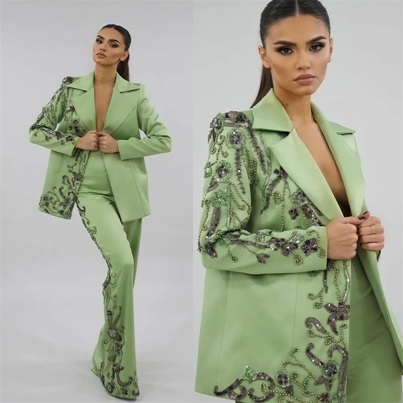 Women Formal Wear Designers - Setelan pakaian wanita Satin hijau desainer