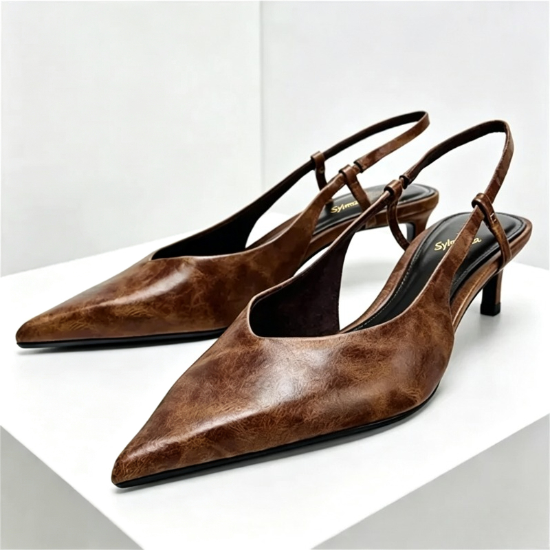 Slingback Heel Formal - Sepatu Pumps Desainer Hak Kitten Retro