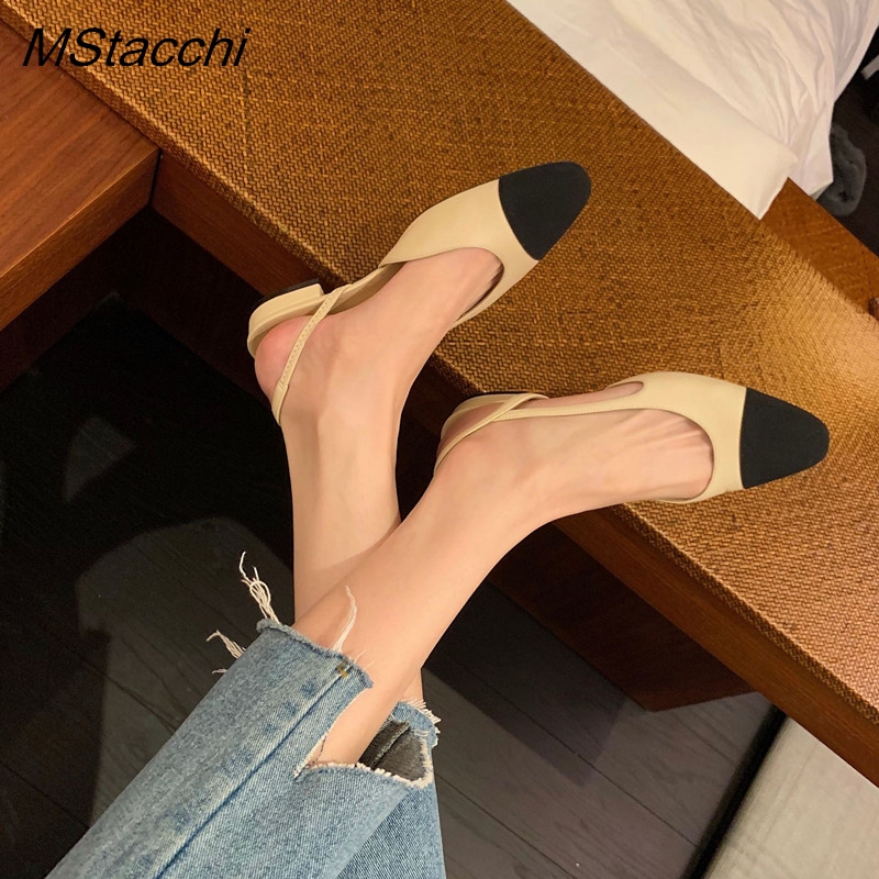 Slingback Heel Formal - Sepatu wanita tali kulit perca Fashion