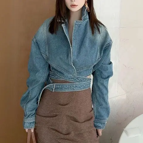 Jaket Denim Retro Biru Dicuci  - Unique Women'S Formal Wear ulasan dan harga