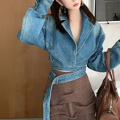 Jaket Denim Retro Biru Dicuci  - Unique Women'S Formal Wear ulasan dan harga