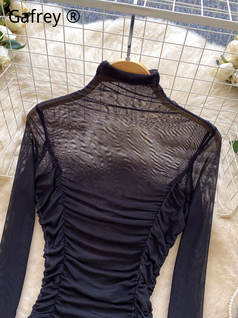 Bodysuit Jaring Abu-abu Seksi  - Turtleneck Bodysuit Office ulasan dan harga