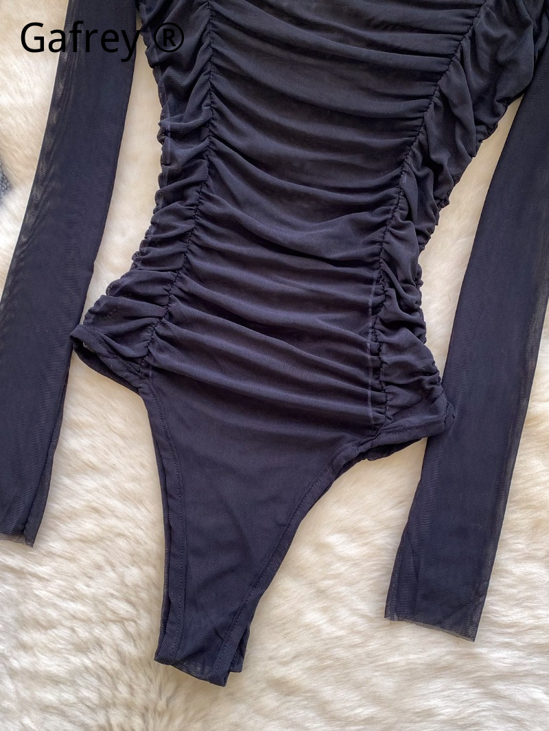 Bodysuit Jaring Abu-abu Seksi  - Turtleneck Bodysuit Office ulasan dan harga