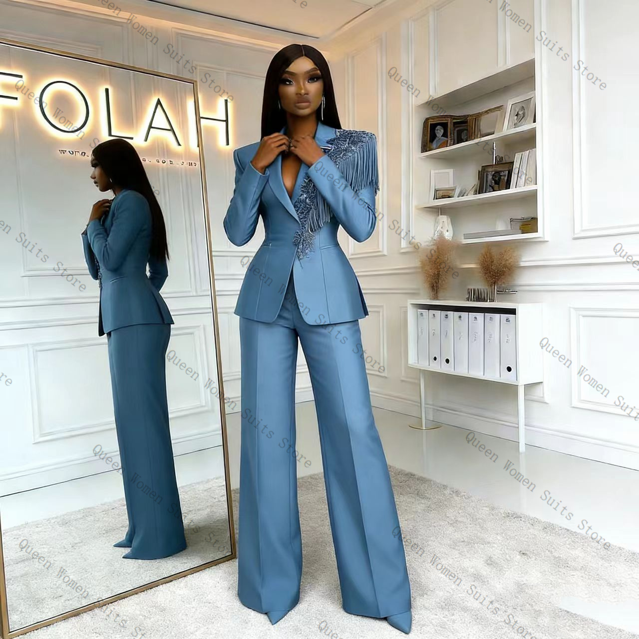 Setelan Celana Wanita Biru Rum - Women Formal Wear Trousers ulasan dan harga