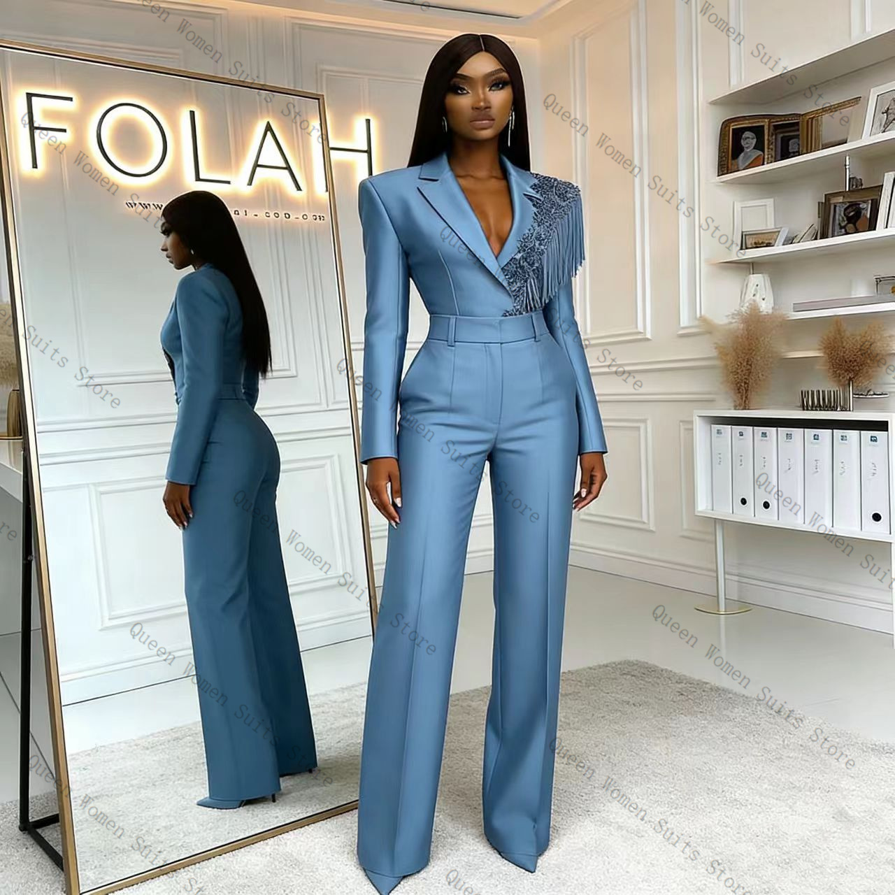 Setelan Celana Wanita Biru Rum - Women Formal Wear Trousers ulasan dan harga