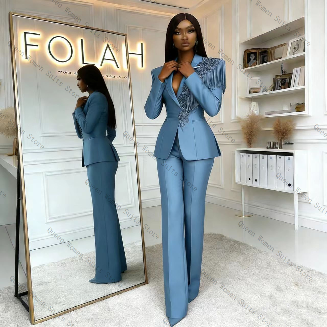 Setelan Celana Wanita Biru Rum - Women Formal Wear Trousers ulasan dan harga