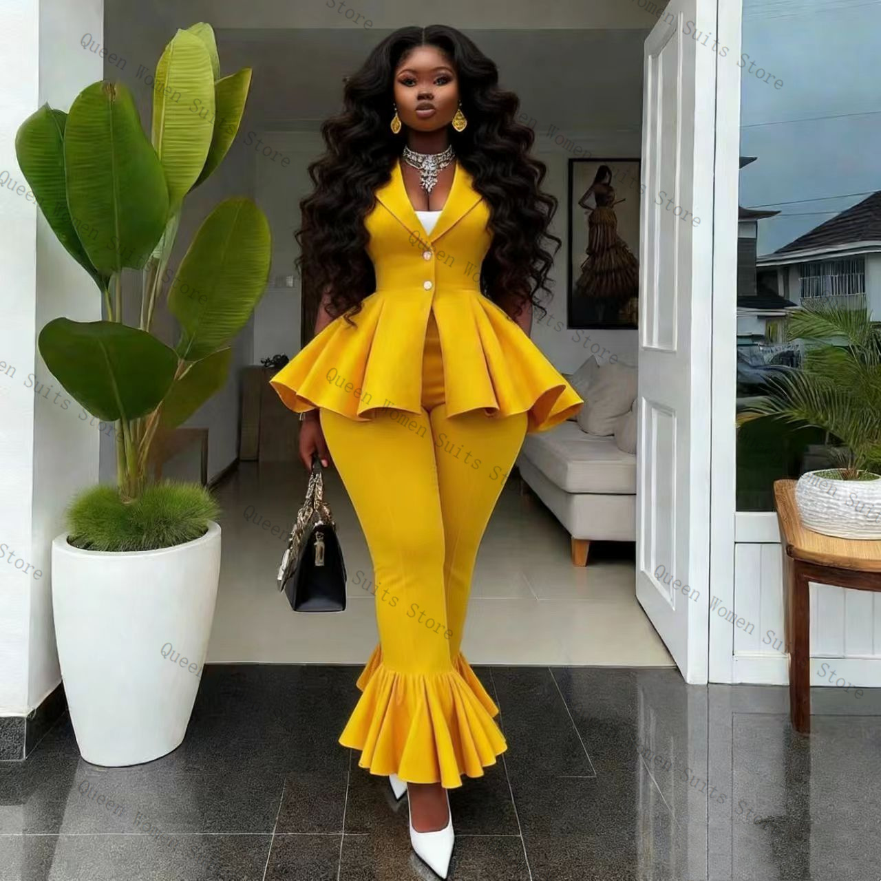 Setelan Celana Wanita Kuning 2 - Women Formal Wear Trousers ulasan dan harga