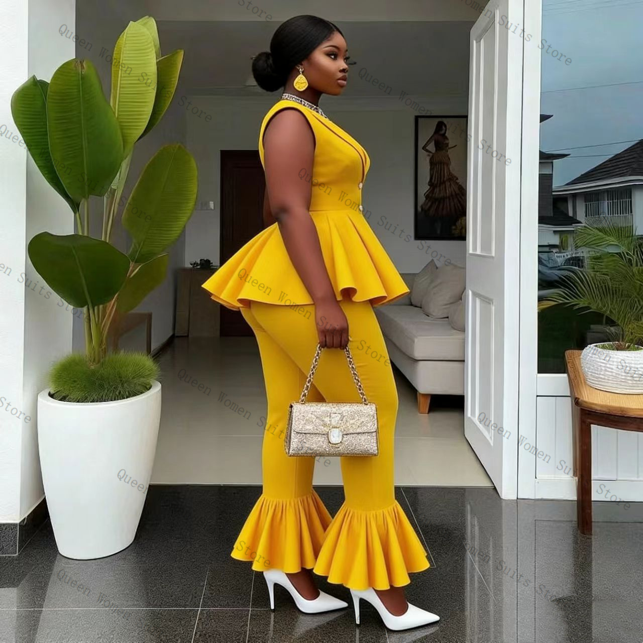 Setelan Celana Wanita Kuning 2 - Women Formal Wear Trousers ulasan dan harga