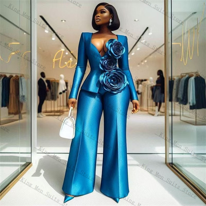 Set Setelan Wanita Satin Biru  - Women Formal Wear Trousers ulasan dan harga