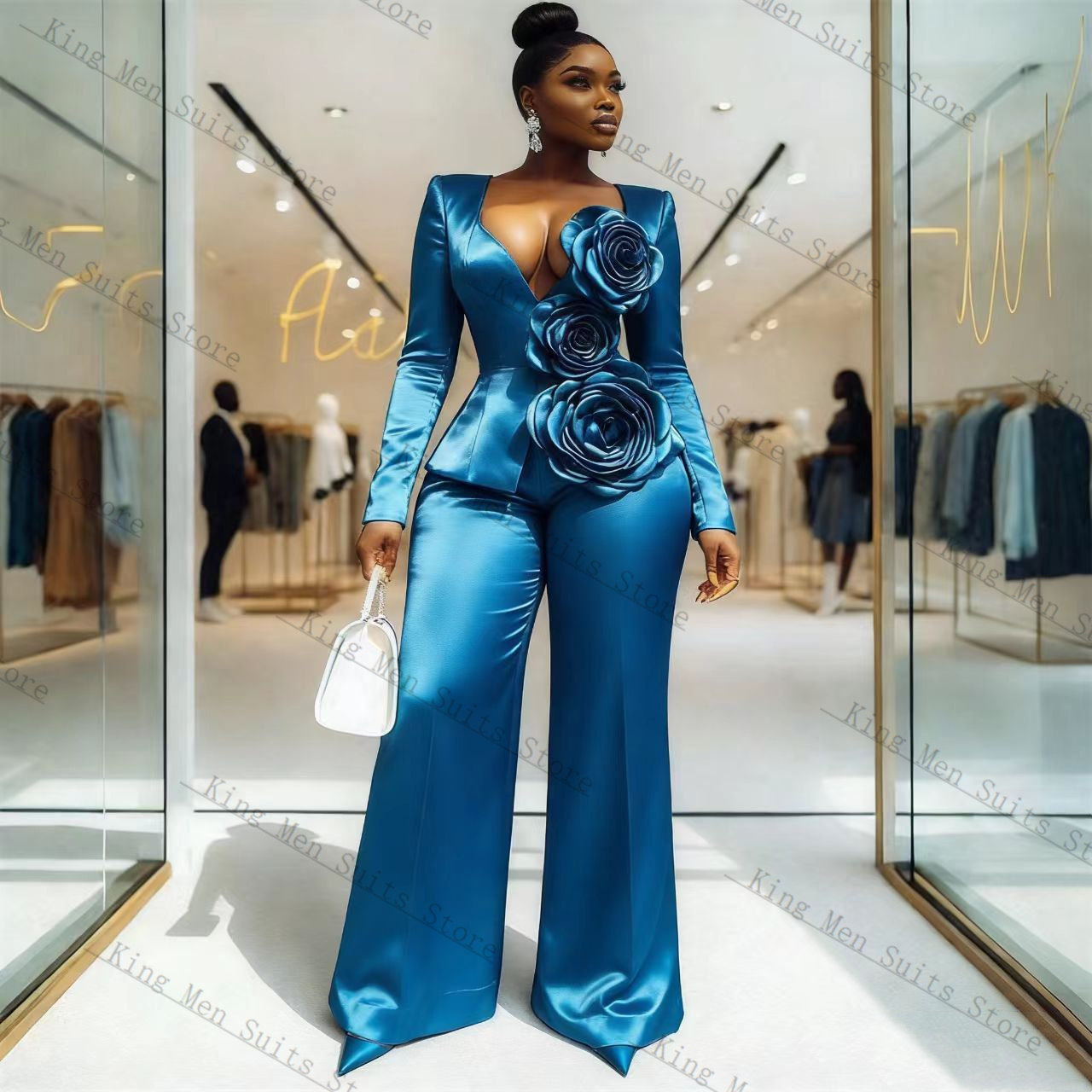Set Setelan Wanita Satin Biru  - Women Formal Wear Trousers ulasan dan harga