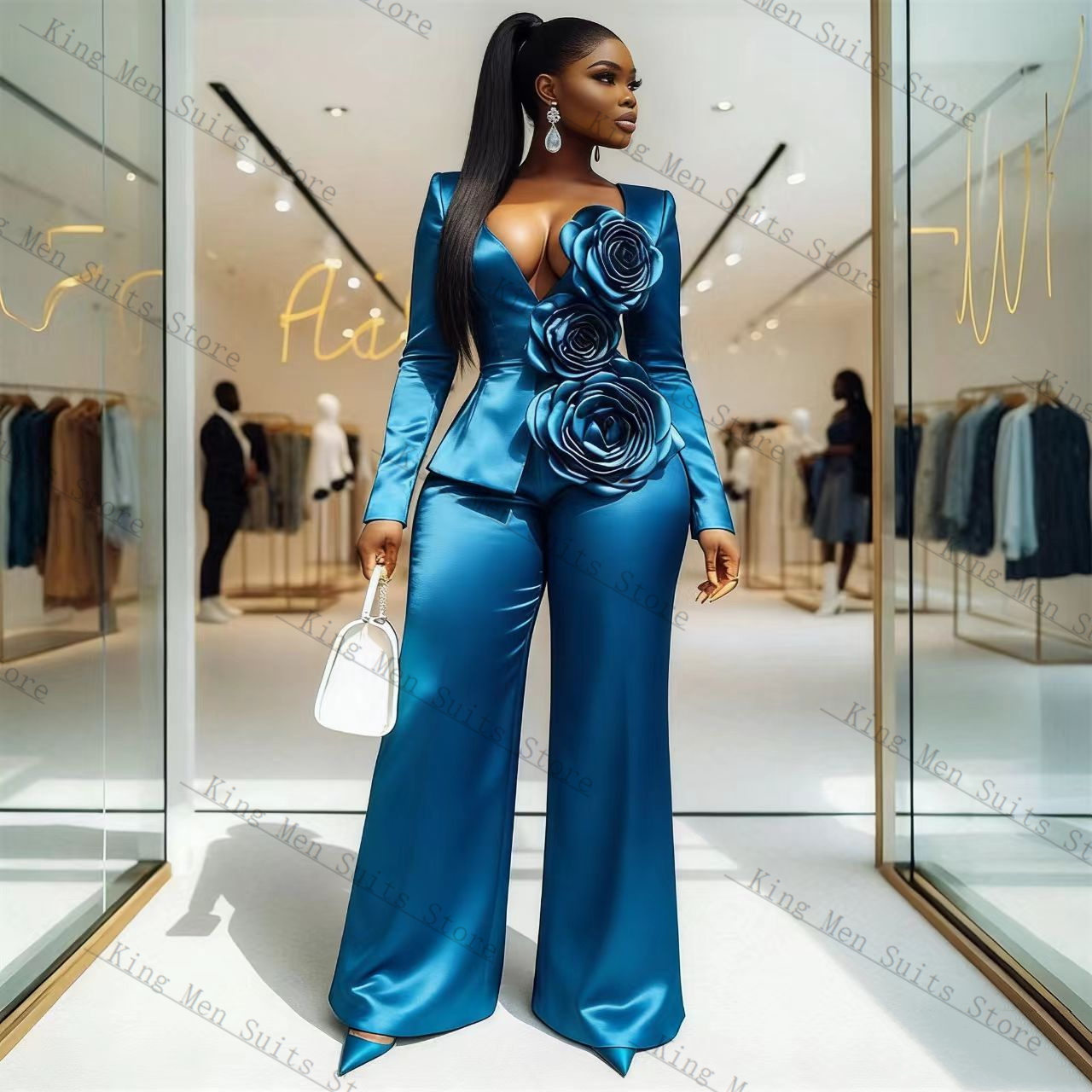 Set Setelan Wanita Satin Biru  - Women Formal Wear Trousers ulasan dan harga